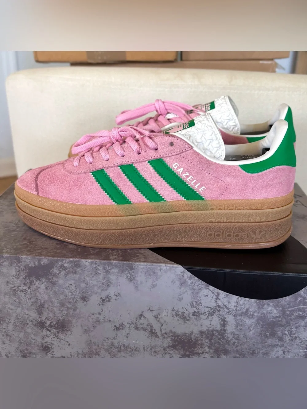 Adidas Gazelle Bold Pink Lucid Cyan Shoes Womens Size 7 IE0420 Platform Sneakers